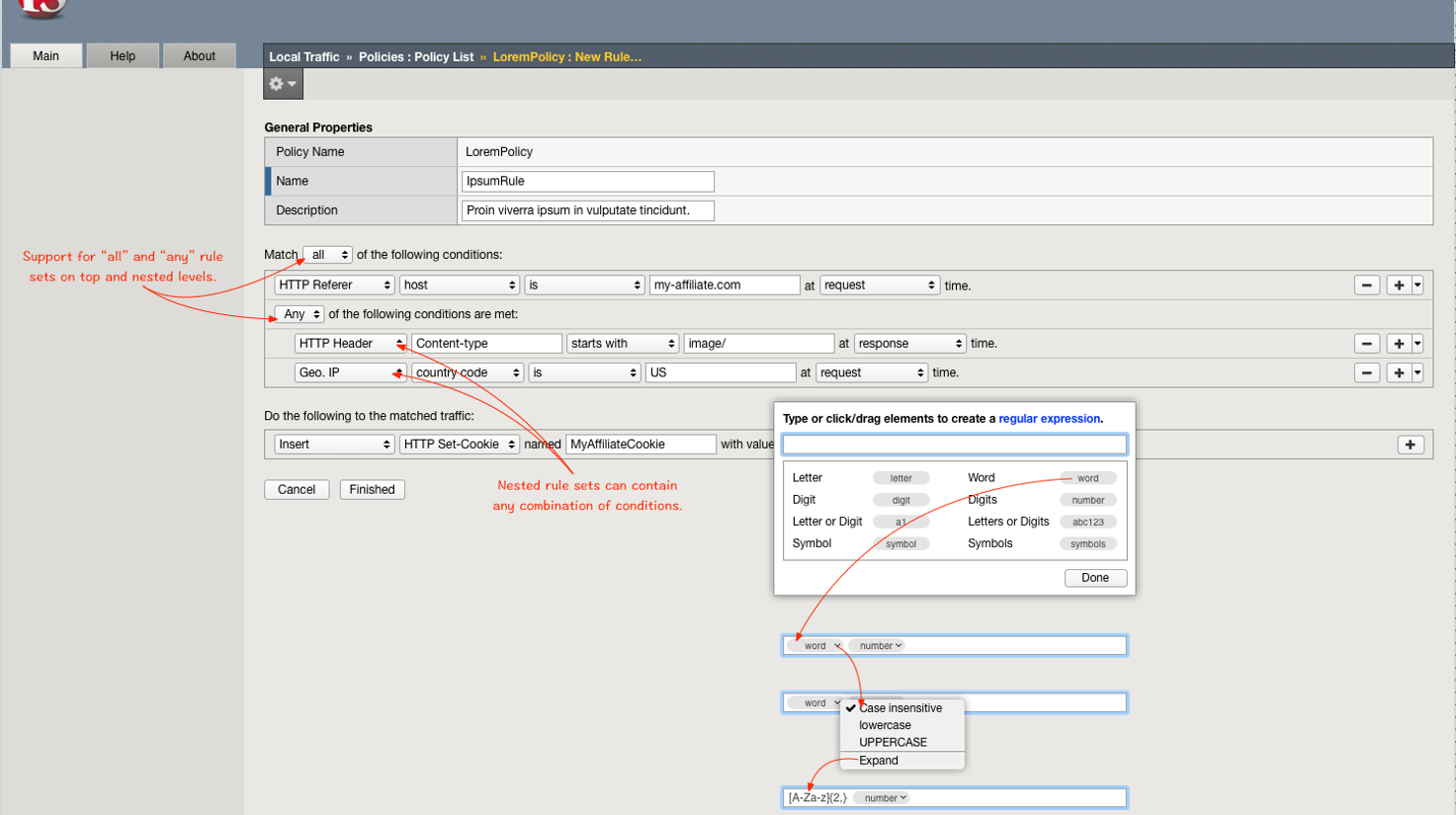 Screenshot of the Taffic Policies northstar design