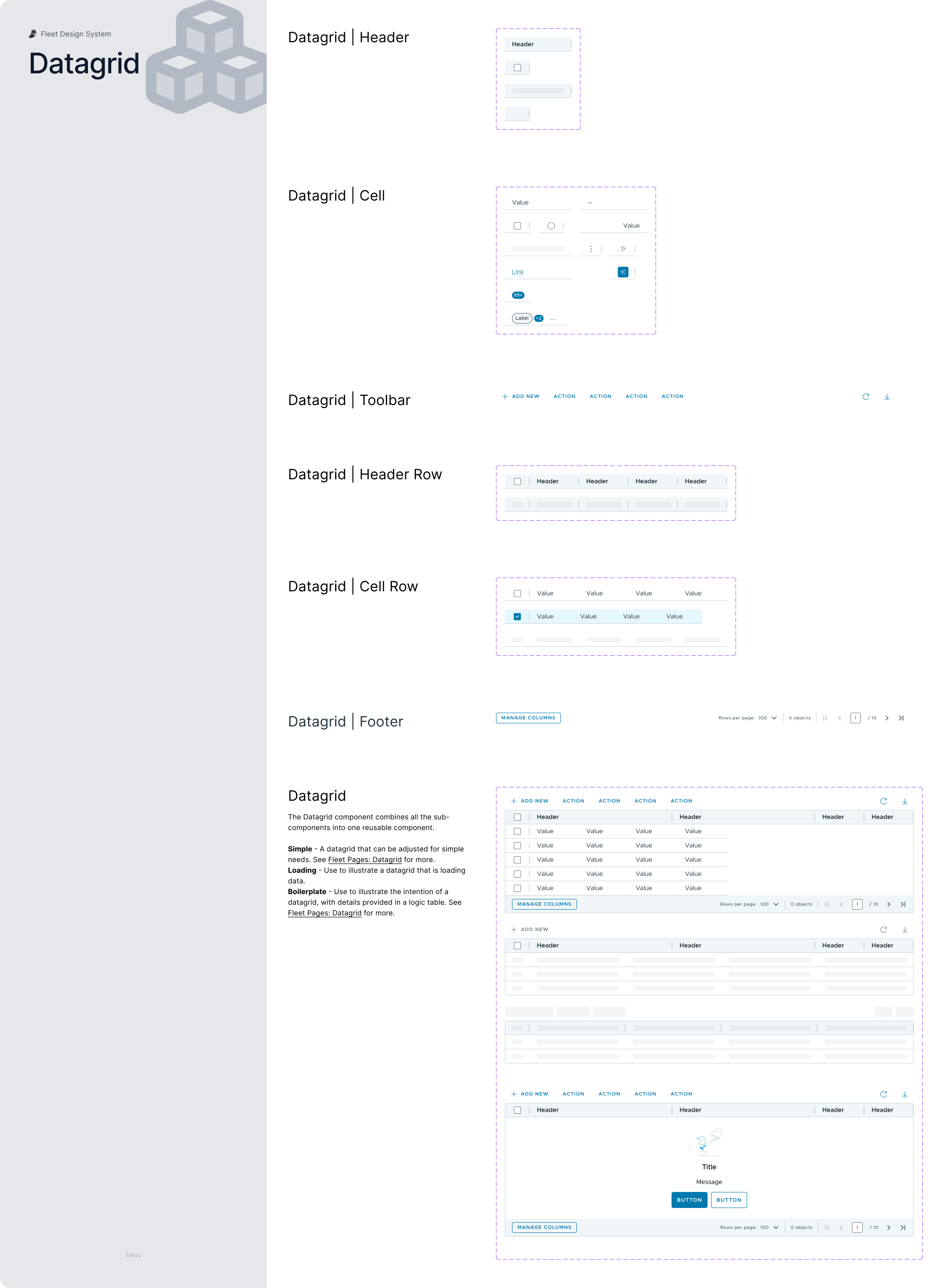 Screenshot of the Fleet Design Guidelines Datagrid components