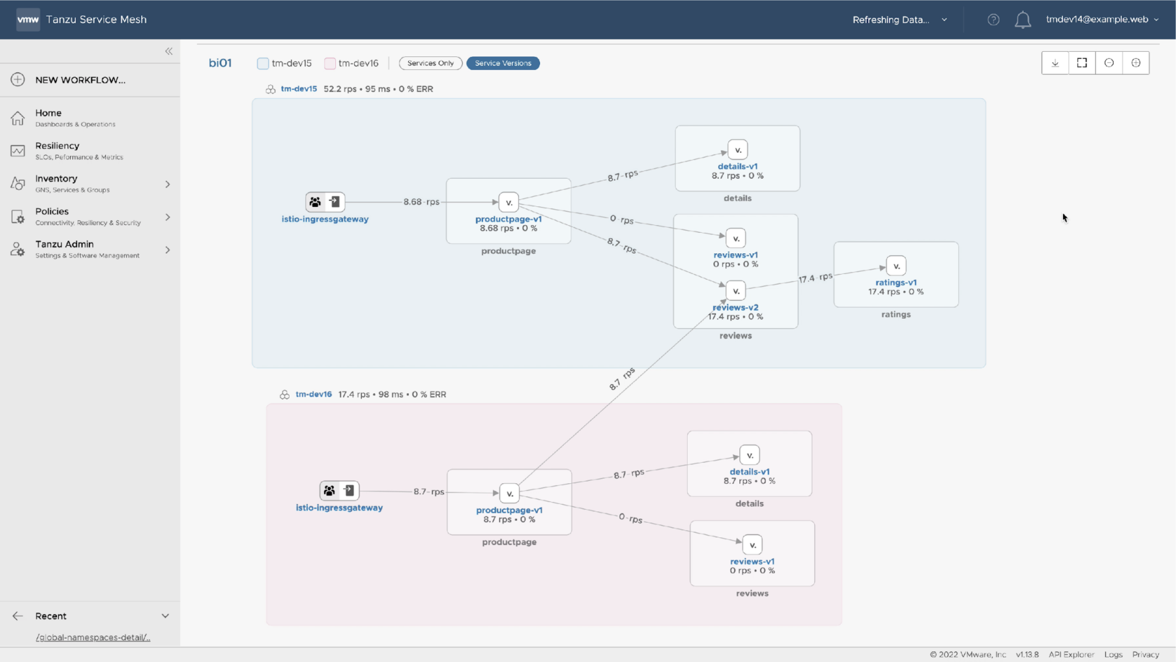 Screenshot of Tanzu Service Mesh