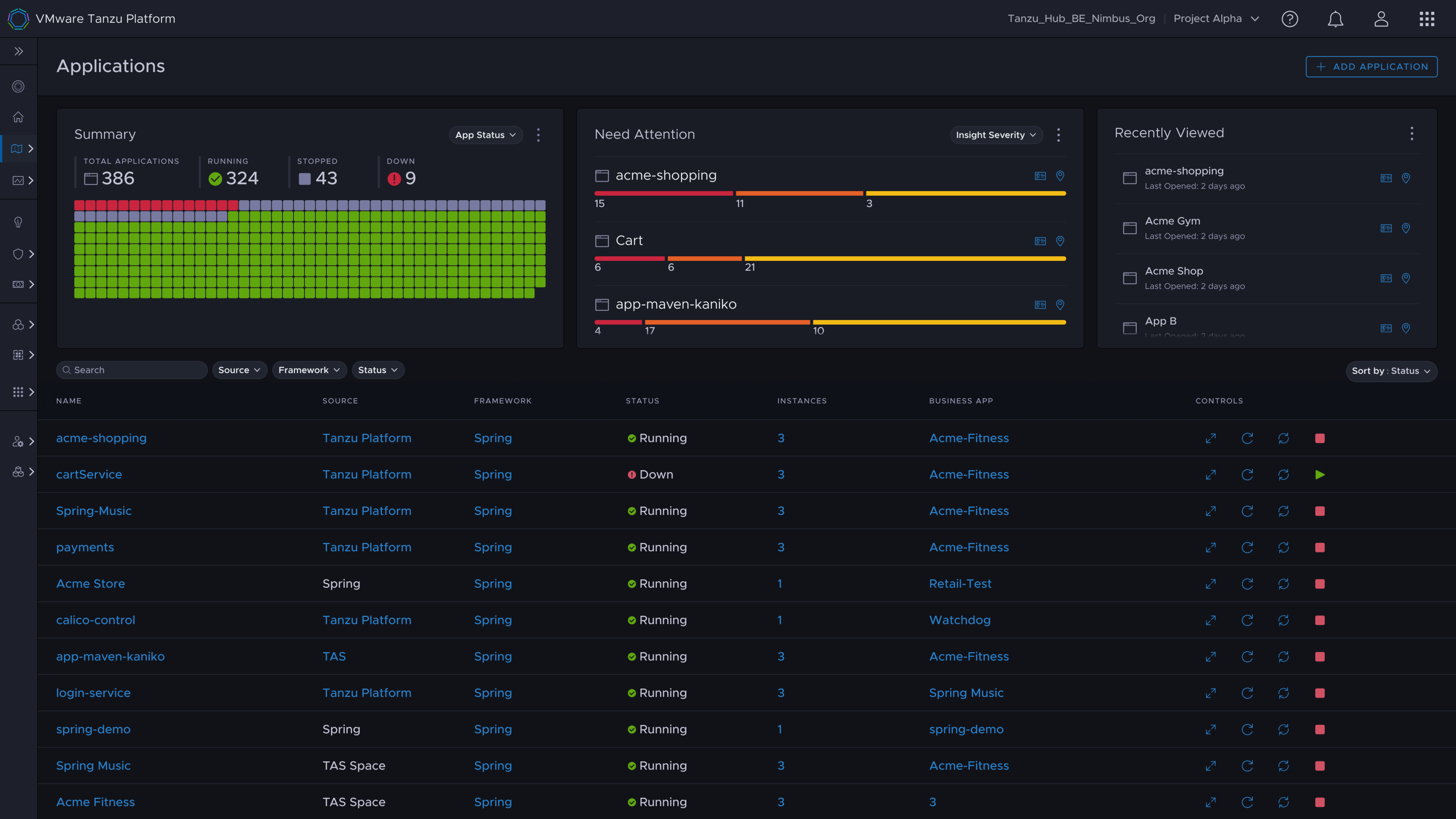 Screenshot from the unified Tanzu look-and-feel, using the Fleet design system (2 of 4)